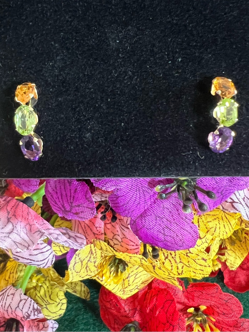 14k Solid Yellow Gold Multicolor Gemstone Earrings - Picture 6 of 12